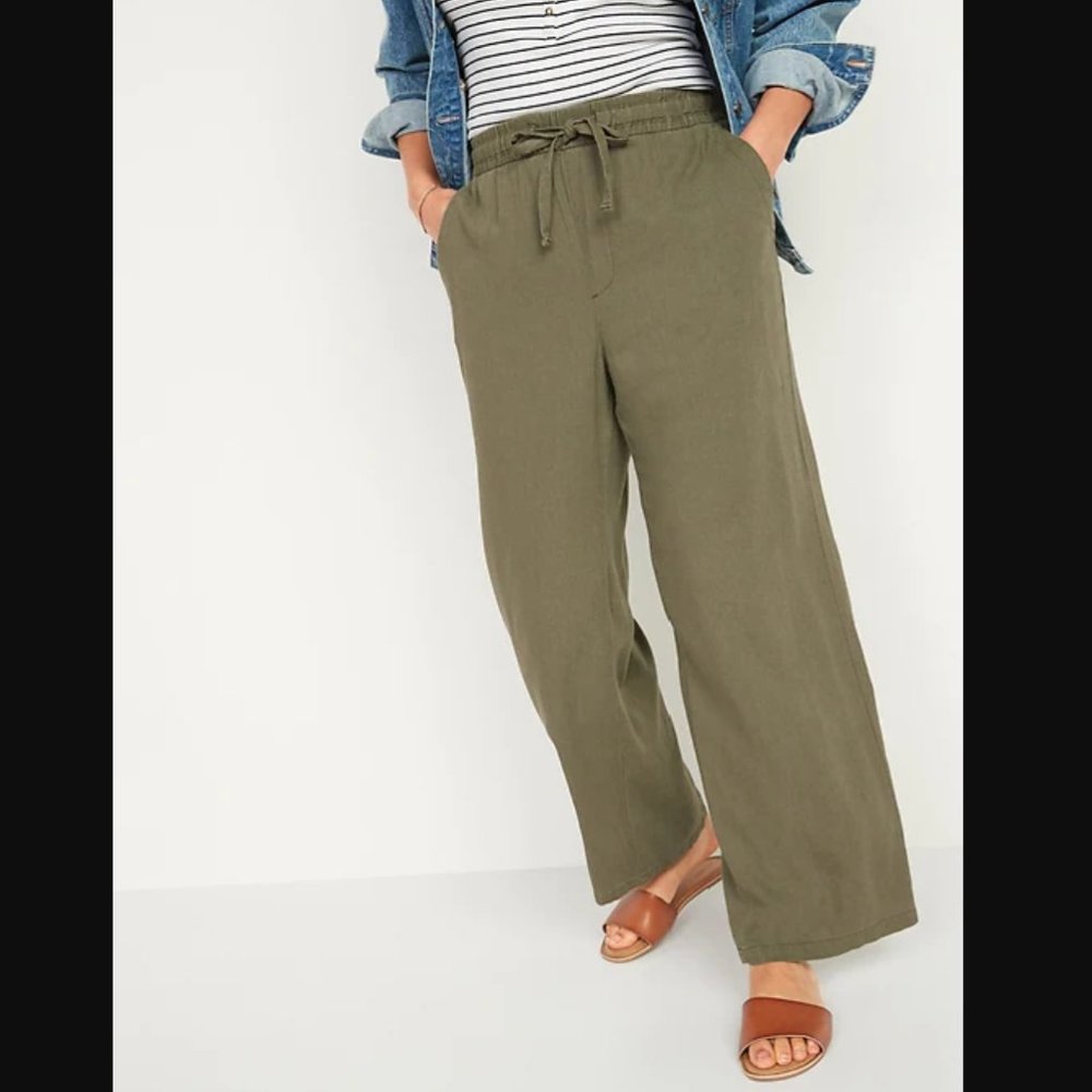NWT High-Waisted Wide-Leg Linen-Blend Pants